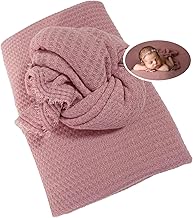 Honra Newborn Photography Wraps Backdrops Sets Baby Photoshoot Props Studio Beanbag Posing Stretch Fabric Waffle Knit for Boys Girls (Mauve, Wrap with Backdrop)