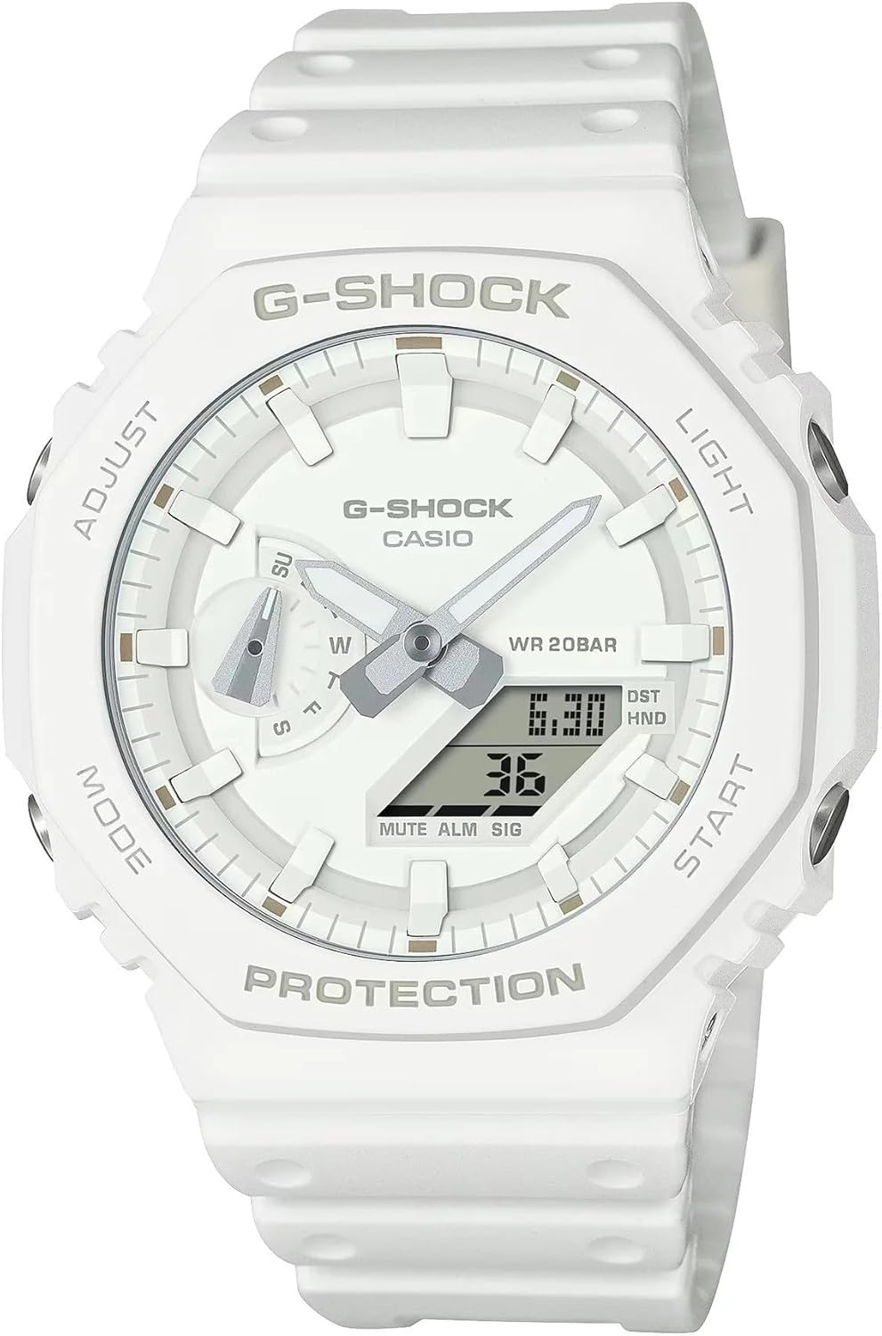 G-Shock Casio Analog-Digital Carbon Core Guard Tone-on-Tone White Resin Strap Watch - GA2100-7A7