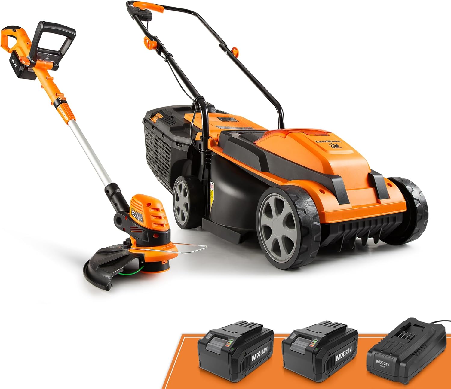 LawnMaster 20VMWGT 24V Max 13-inch Lawn Mower and Grass Trimmer 10-inch Combo with 2x4.0Ah Batteries and Charger