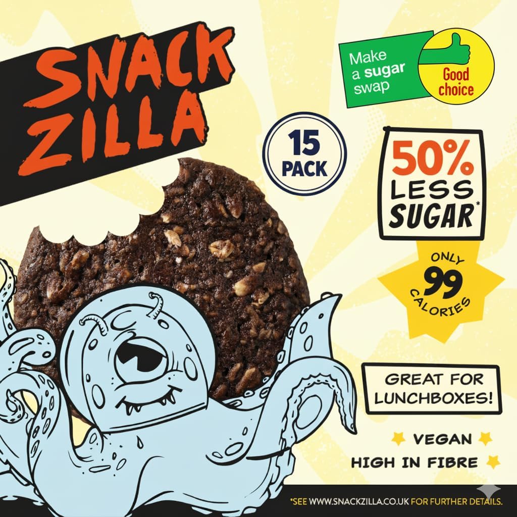 Snackzilla Golden Syrup Oat Cookies (Pack of 15 x 30g) - 50% Less Sugar Cookies Oat Biscuits Multipack Soft Baked Lunch Box Snacks Healthy Snacks for Kids Vegan Biscuits Individually Wrapped