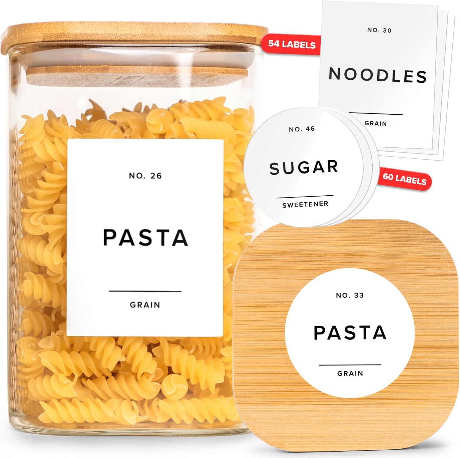 Minimalist Pantry Labels Self-Adhesive - 114 Stickers for Food Containers - Kitchen Labels for Organizing Storage Bins, Jars, Kitchen, Waterproof Spice Organiser Labels for Kitchen (White)