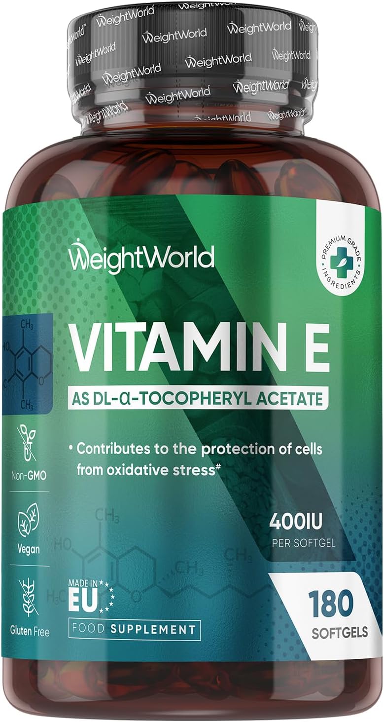 Vitamin E 400IU (Advised Intake) | 180 Vegan VIT E Oil Softgels | 6 Months Supply | Vitamin E Supplement | Natural Alpha Tocopheryl Acetate | Gluten Free & Non-GMO | 1 Softgel a Day