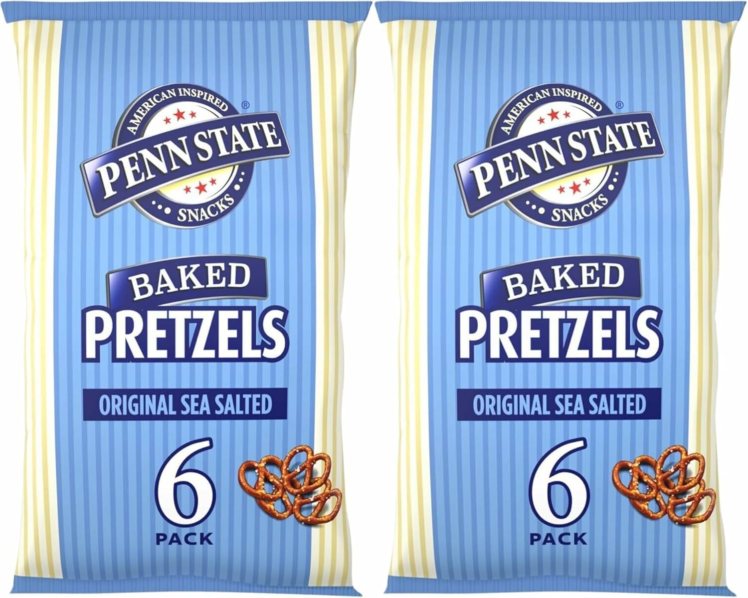Penn State Original Sea Salted Baked Pretzels - 6 Pack (Pack of 2) | Crispy, Oven-Baked Snack | Classic Savory Flavor | Great for Sharing