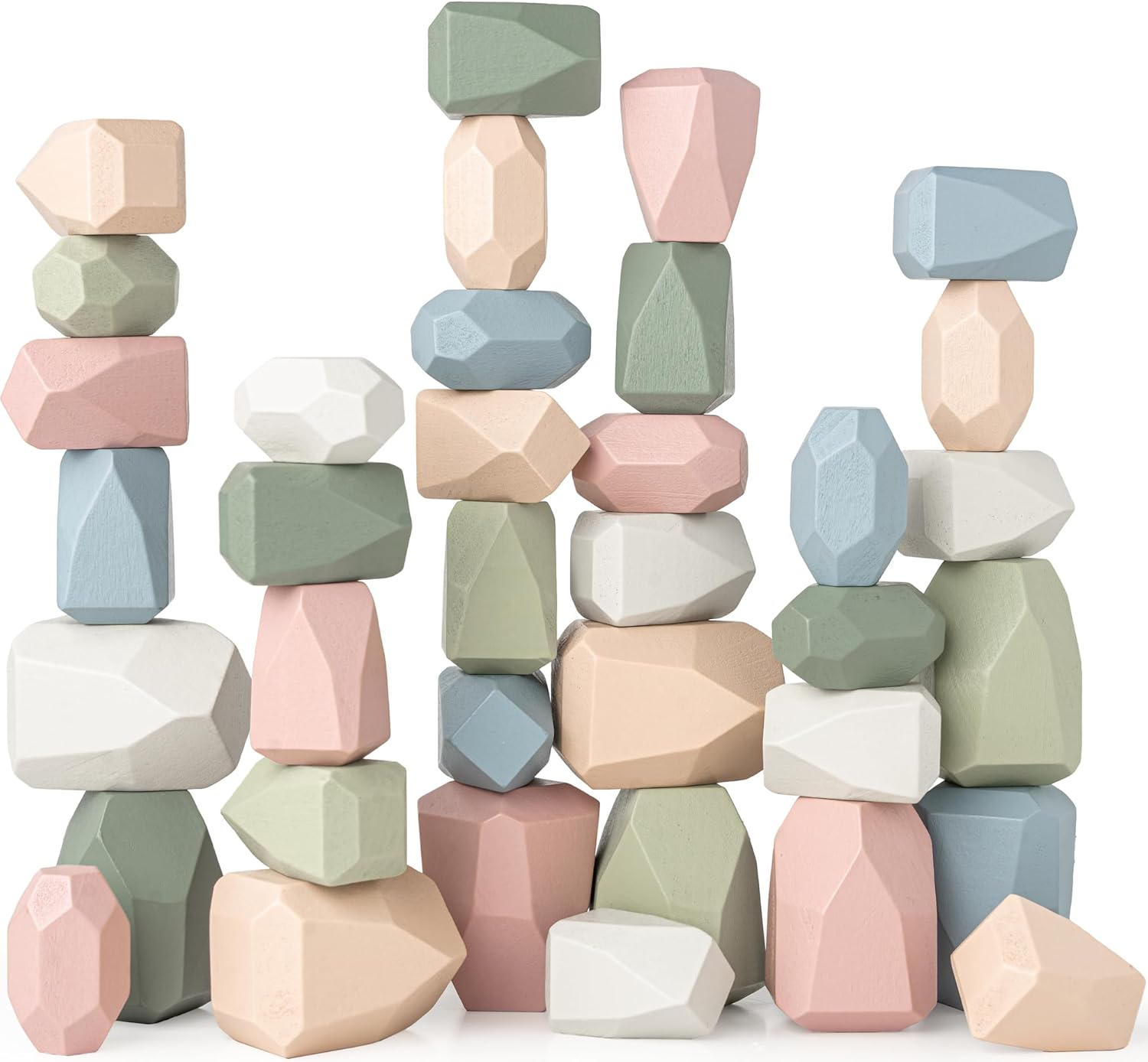 Comfy Cubs Wooden Stacking Rocks 36 Pieces, 36 Months+, Educational Stacking Stones Toddler Toys - Giftable Wooden Blocks Promotes Imagination, Balance and Fine Motor Skills, Neutral Pack