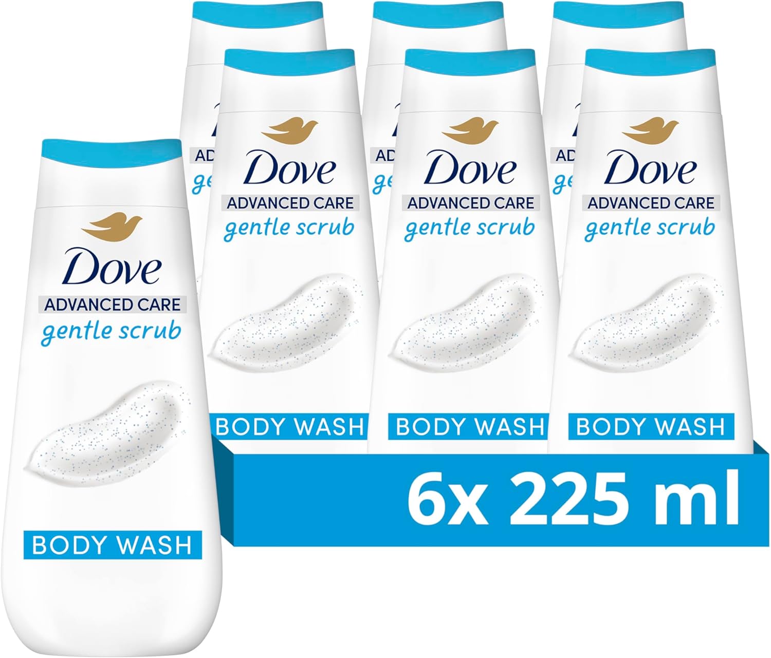 Dove Advanced Care Gentle Scrub Body Wash Body Cleanser shower gel with exfoliating minerals for instantly lotion-soft skin 6x 225 ml