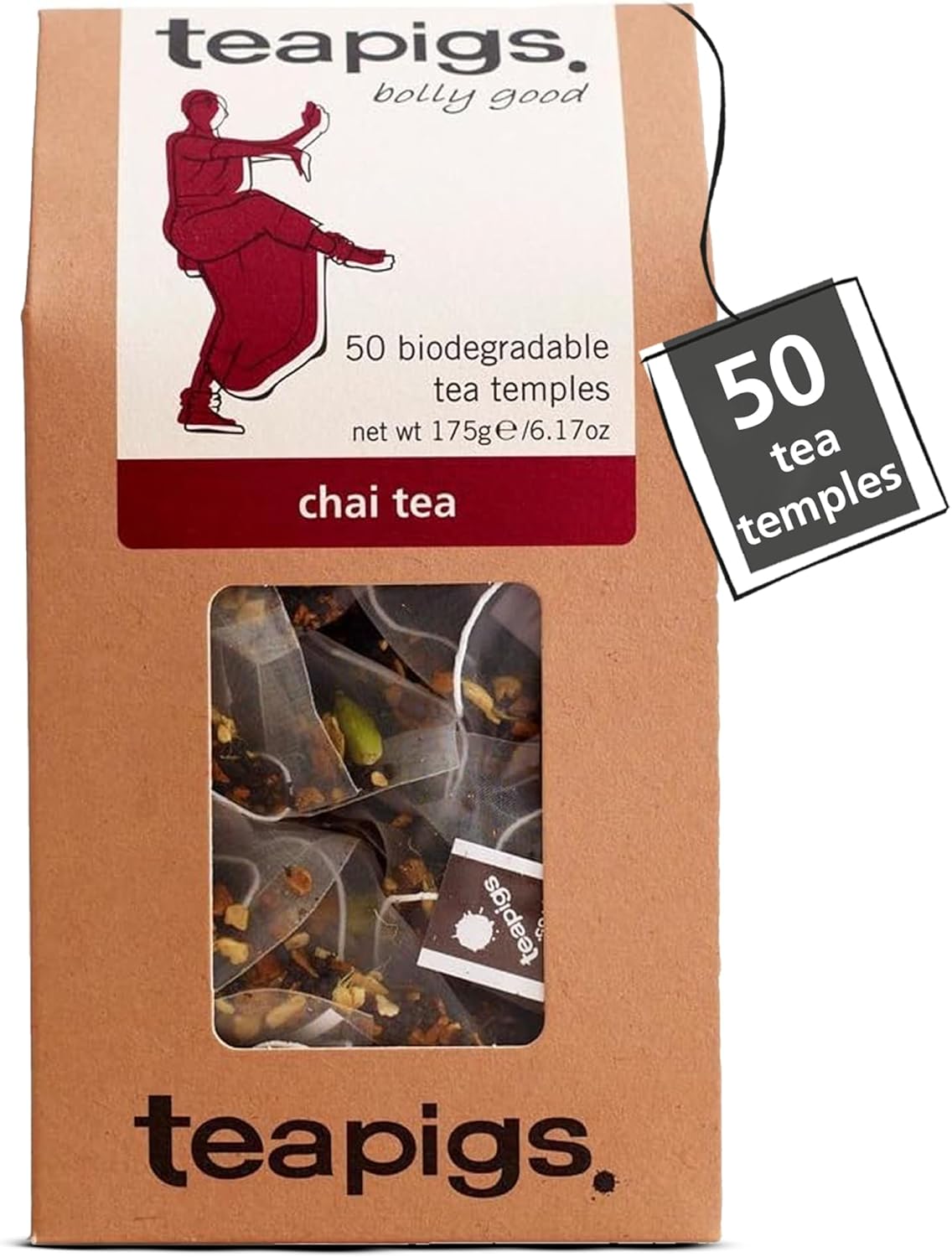 Teapigs Spiced Chai Tea Bags - Assam Black Tea Blended with Cinnamon, Ginger & Cardamom - Bold, Aromatic & Naturally Energising - 50 Biodegradable Tea Temples (1 Pack)