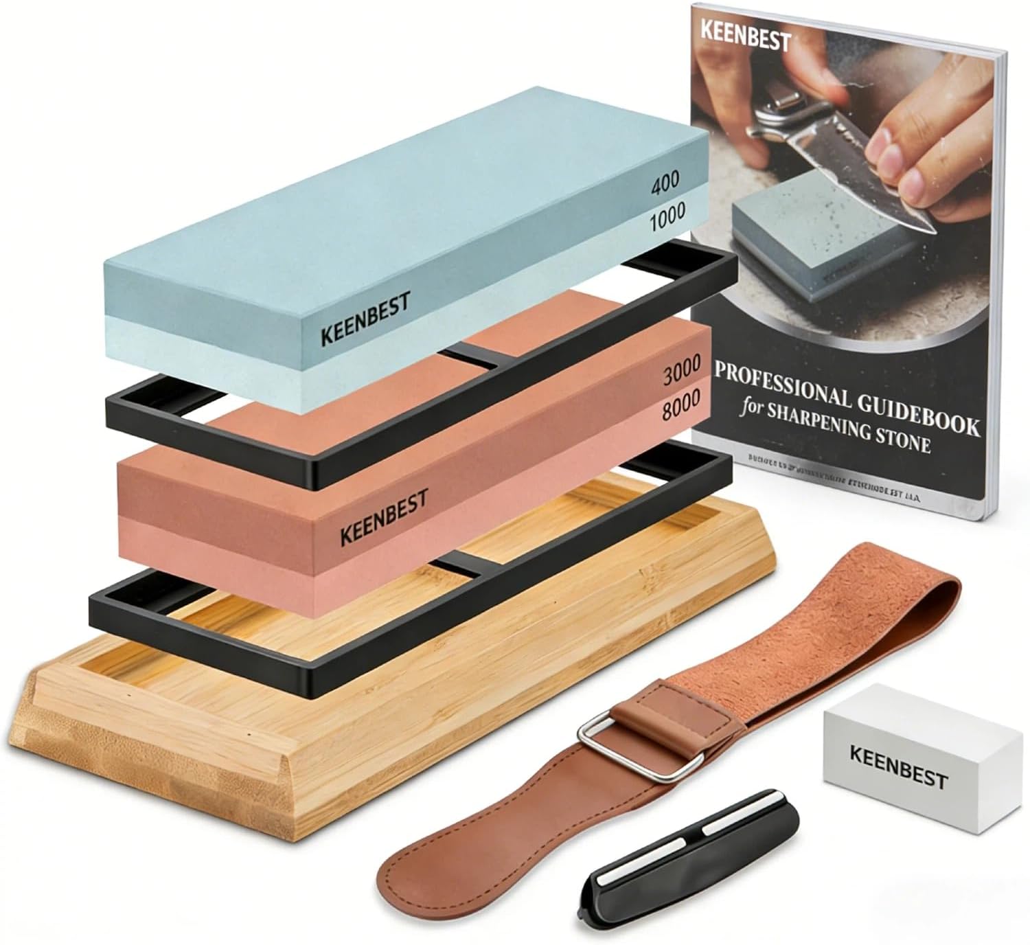 KEENBEST 400 1000 3000 8000 Girt Whetstone Knife Sharpening Stone Kit