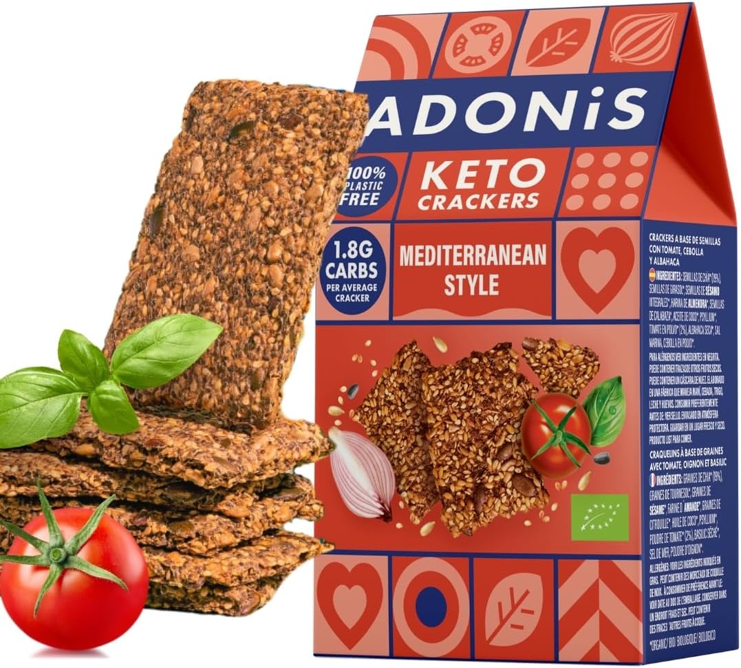 ADONIS Keto Crackers – Mediterranean Style (10 x 60g) | Vegan & Keto-Friendly | 100% Natural Keto Snacks | Sugar Free, Palm Oil Free | Low Carb Keto Crackers for Weight Loss | Ideal for a Keto Diet