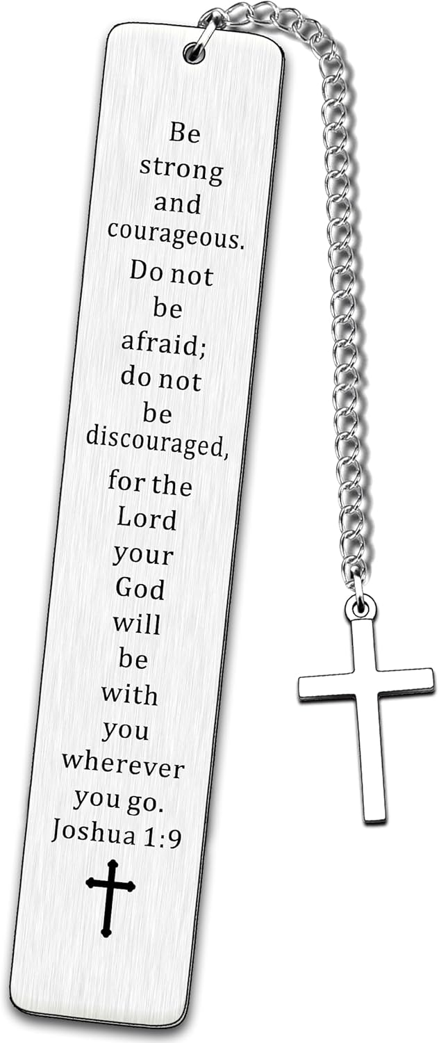 JMIMO Christian Gifts Inspirational Bible Verse Bookmark Be Strong and Courageous Cross Charm Women Men Religious Present for Birthday Graduation Communion Christmas Thanksgiving
