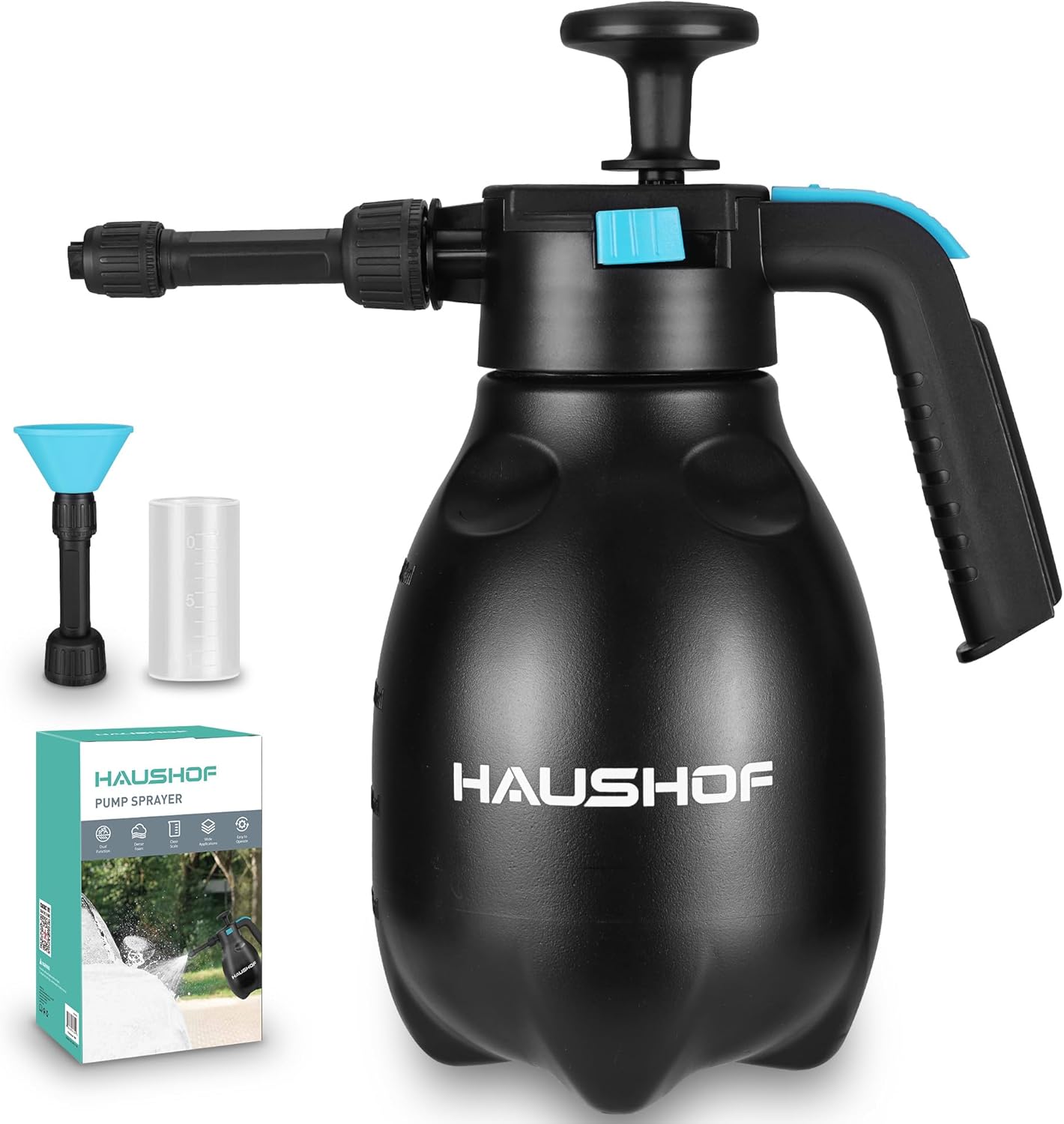 HAUSHOF Snow Foam Pump Sprayer 2L, Handheld Car Foam Sprayer with 2 Adjustable Nozzles, Handheld Pump Sprayer for Car Washing, Garden Watering & Household Cleaning