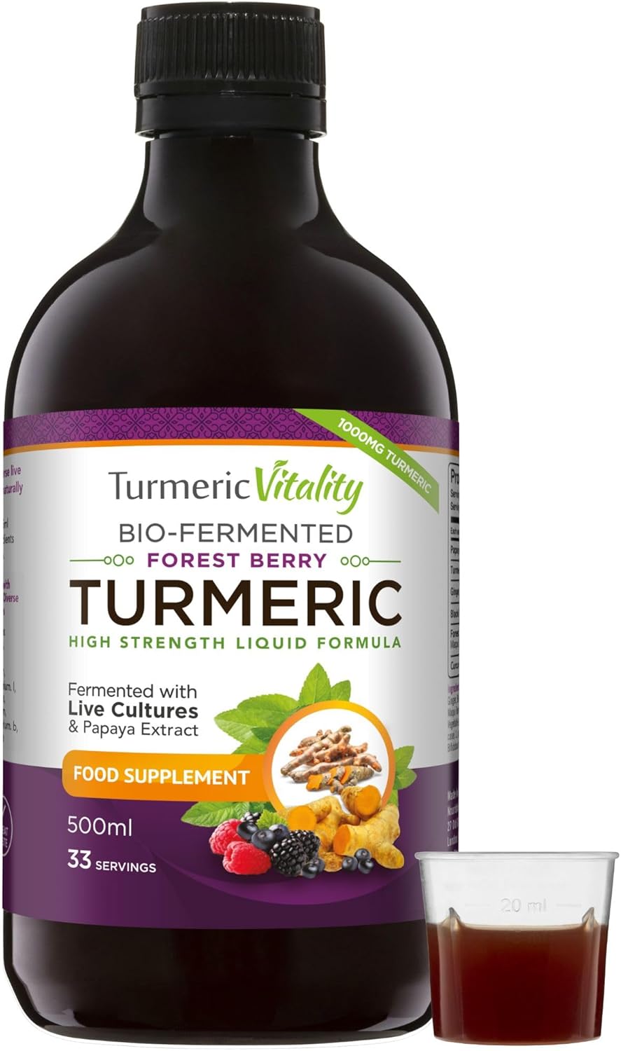 Turmeric Curcumin with Probiotics & Enzymes - Fermented High Strength Liquid Turmeric Supplement with Black Pepper & Ginger Equivalent to 2 Turmeric Capsules - Turmeric Shots