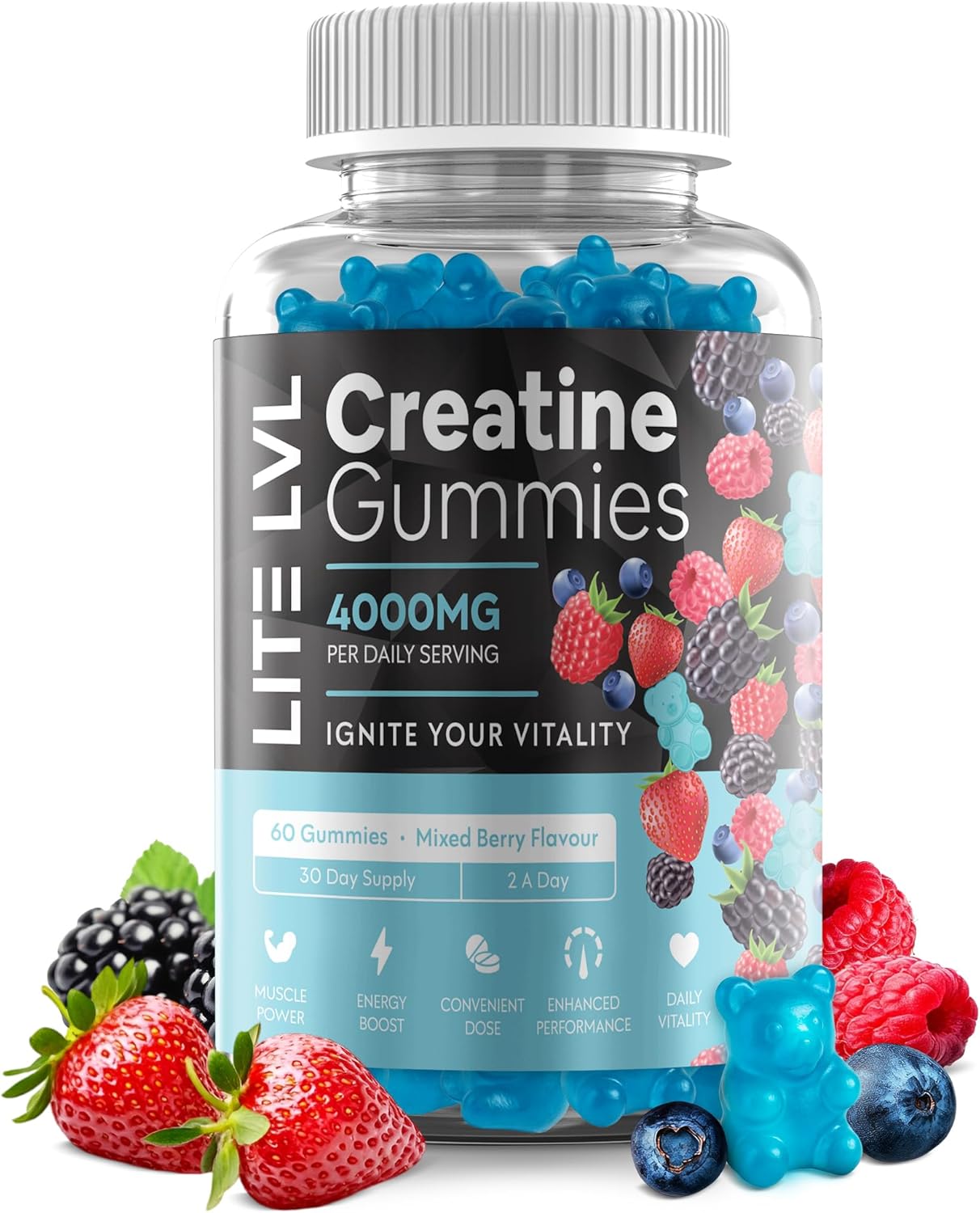 LITE LVL - 60 x Mixed Berry Flavoured Creatine Gummies 4000mg - Creatine Monohydrate Gummies