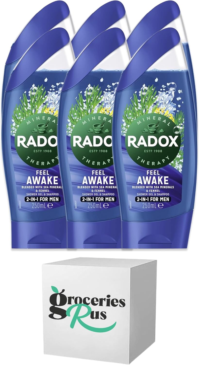 Radox Shower Gel With Hanging Hooks - Feel Awake (Dark Blue) 250ml - Pack of 6