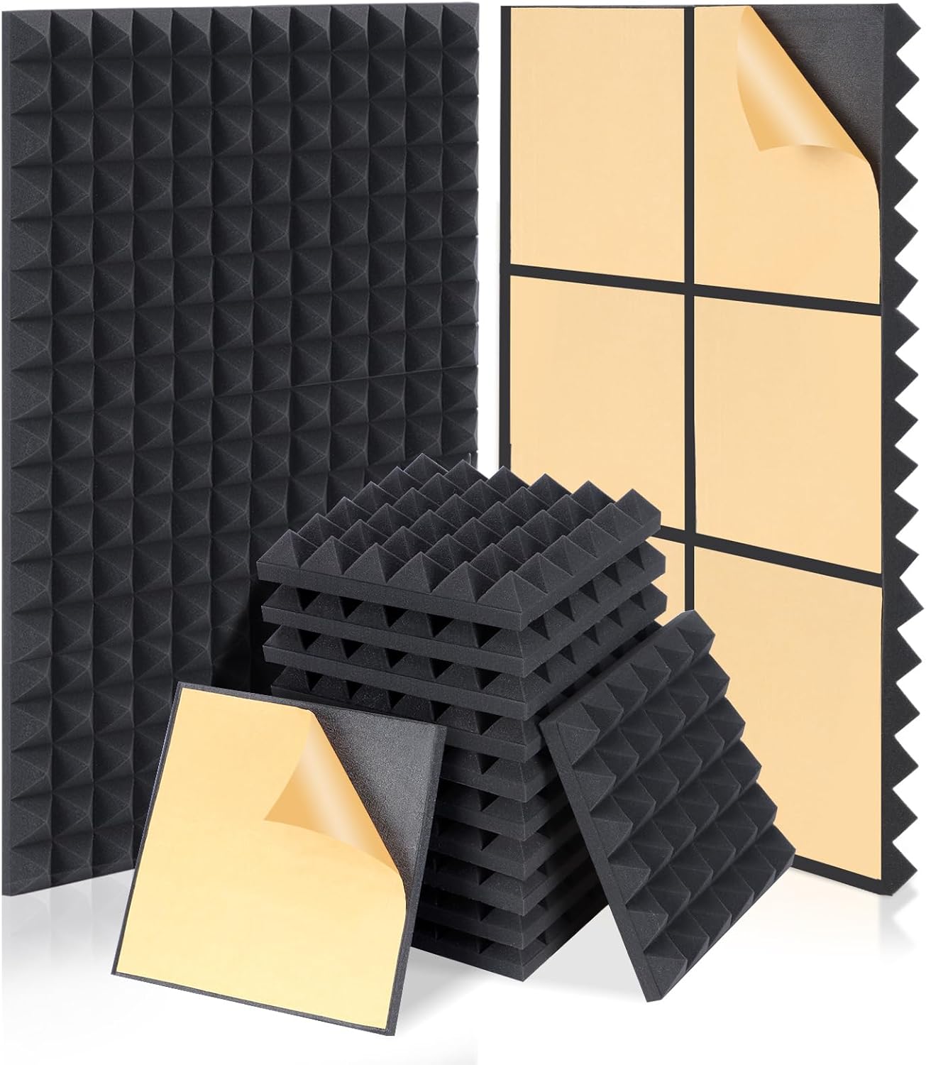 HERTBER-24 Pack Sound Proofing Panels 12x12x2 Inches Acoustic Wall Panels Self Adhesive Soundproofing Panels with Strong Glue, High Density Acoustic Panels for Sound Absorption and Echo Control
