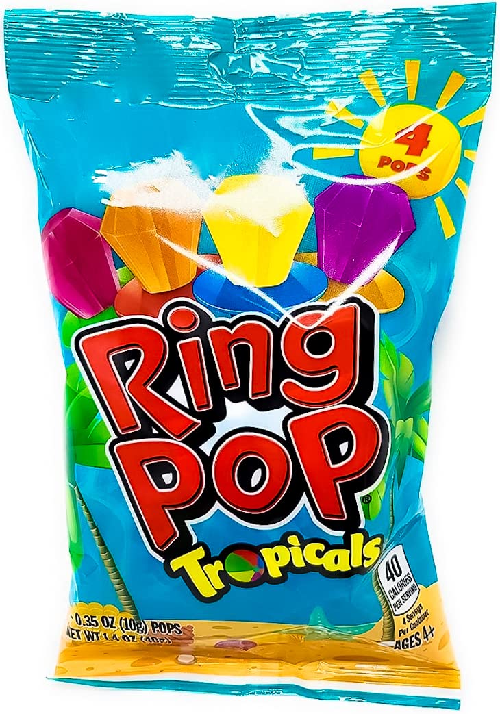 Ring Pop (1 Bag) Tropicals Easter Candy - Net Wt. 0.35 oz / 10 g Per Pop (4 Pops Per Bag)
