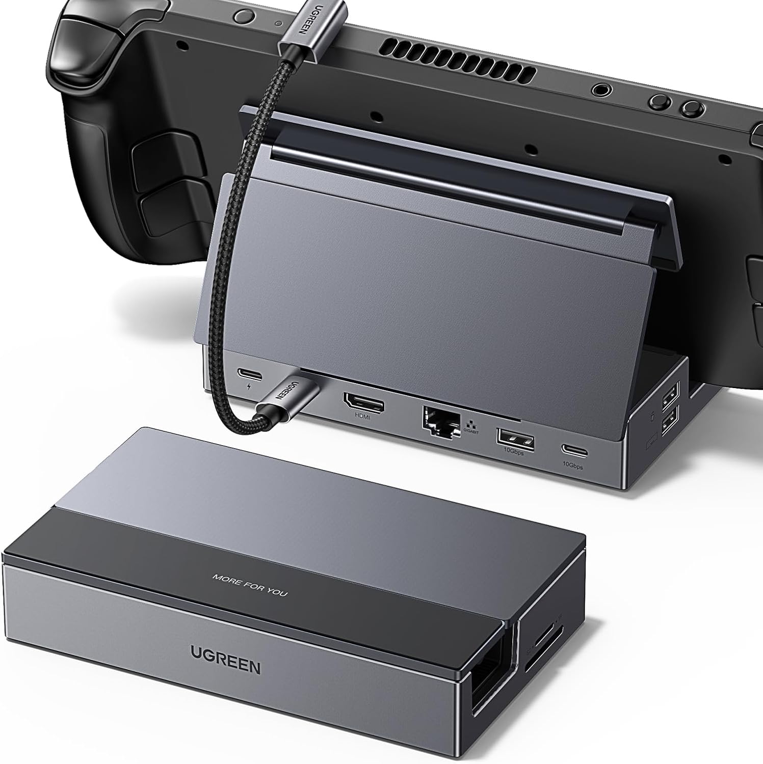 UGREEN Steam Deck Dock 9-in-1 USB C Docking Station with Foldable Stand, 4K@60Hz HDMI, Gigabit Ethernet, PD 100W, 10Gbps USB A&C 3.2, TF/SD Compatible with Steam Deck, Rog Ally, Rog X, Legion Go etc.