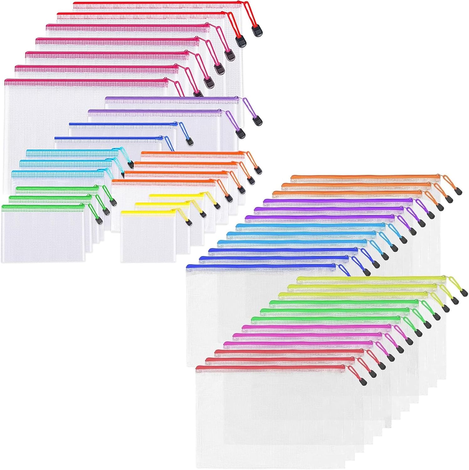 48pcs Mesh Zipper Pouch Bags - 8 Sizes Plastic Zipper Pouches for Organization, Mesh Bags with Zipper, Waterproof Clear Travel Pouches, UMETDO File Bag with Zipper for Office Supplies