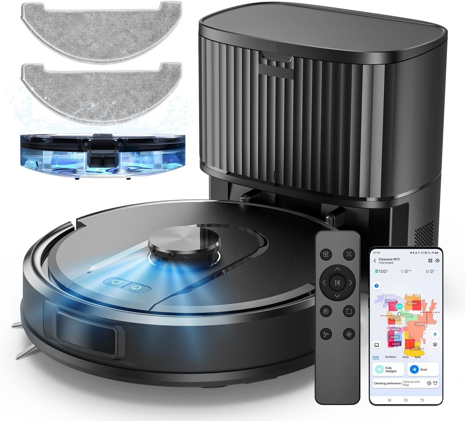 Vexilar Self-Emptying Robot Vacuum Cleaner with Mop, Laser Navigation, Up to 60 Days of Hands-Free Cleaning, 180 Mins Runtime, Strong 5000Pa Suction Robot Vacuum to Clean Floors, Carpets, and Pet Hair