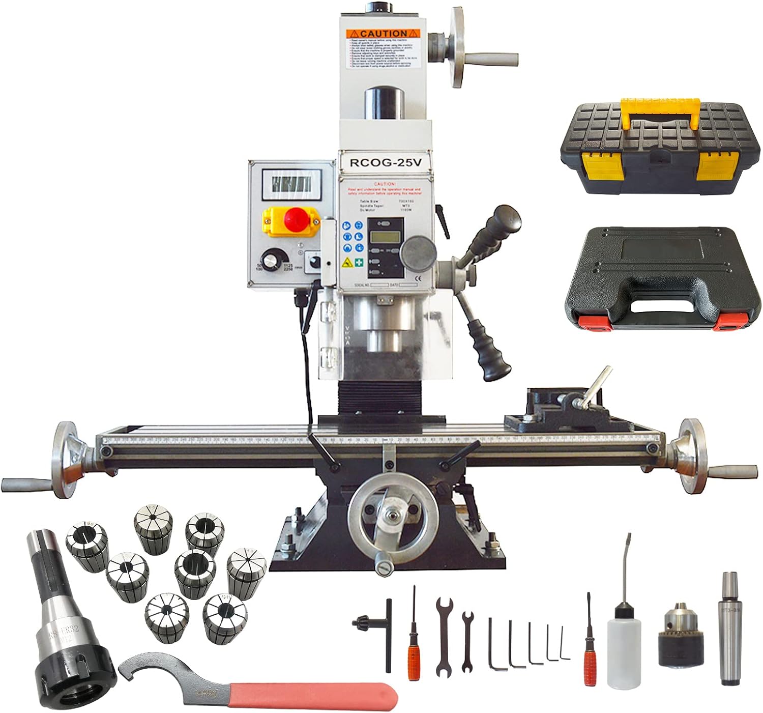 INTBUYING Mini Milling Drilling Machine R8 Benchtop Mill Drill Machine 7"X27" Precision Hobby Micro Milling Machine 1100W 50-2250rpm Variable Speed with Accessory R8 Tapper and Bench Clamp 110V