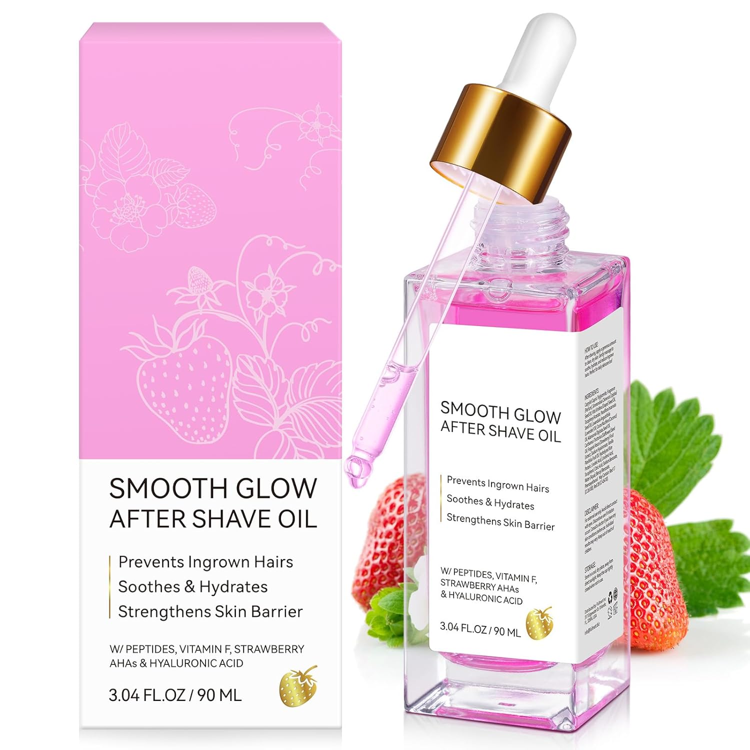 Strawberry Vanilla After Shave Oil Women for Smooth Skin, Soft Serve After Shaving Oil Soothing & Hydrating Shave Serum Prevent Ingrown Hair & Dryness 3FL.OZ