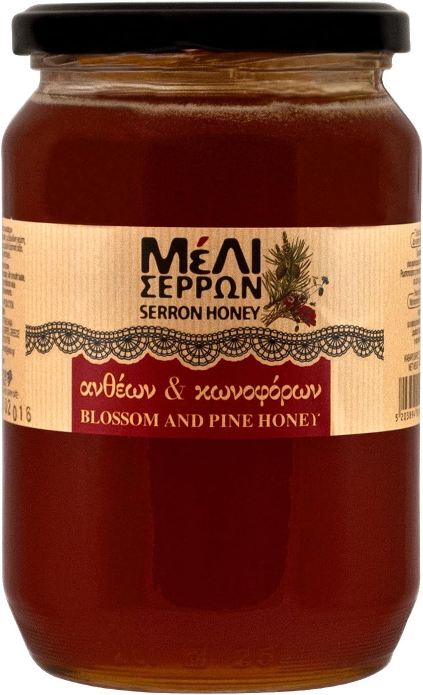 Meli Serron Blossom and Pine Greek Honey 920g glass jar