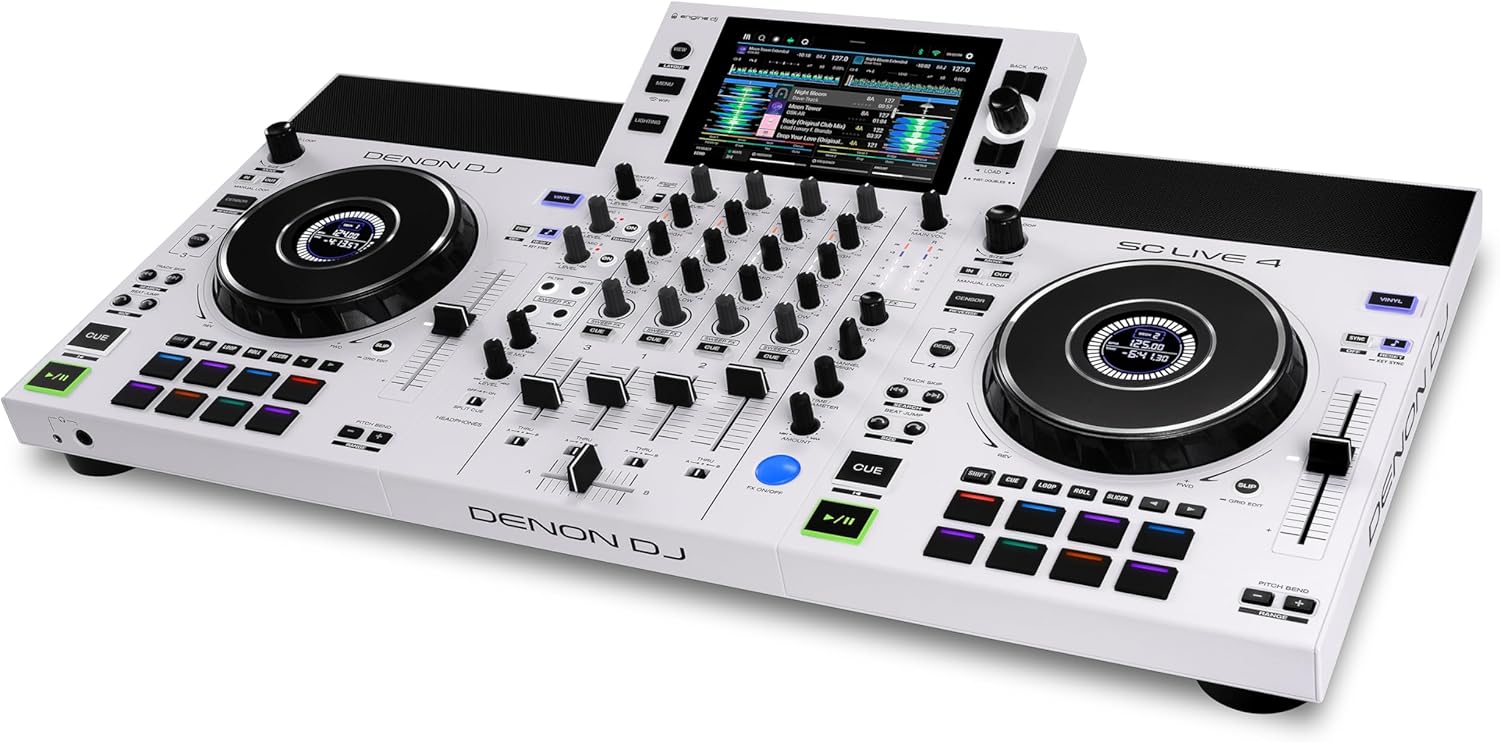 Denon DJ SC LIVE 4 WHITE - Standalone DJ Controller with Stems on 4-Decks, Wi-Fi Streaming, Build-in Speakers, Serato DJ and Virtual DJ Compatible