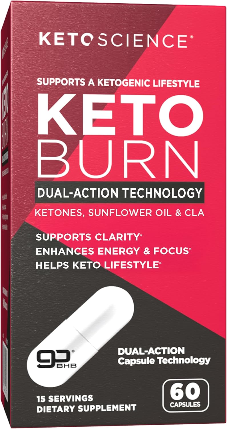 Keto Science Keto Burn Capsules, Exogenous Ketone, Dual-Action with BHB & EGCG, Ketones for Hydration, Keto BHB, Weight Support, Energy, Focus & Ketosis, 60 Capsules, 15 Servings