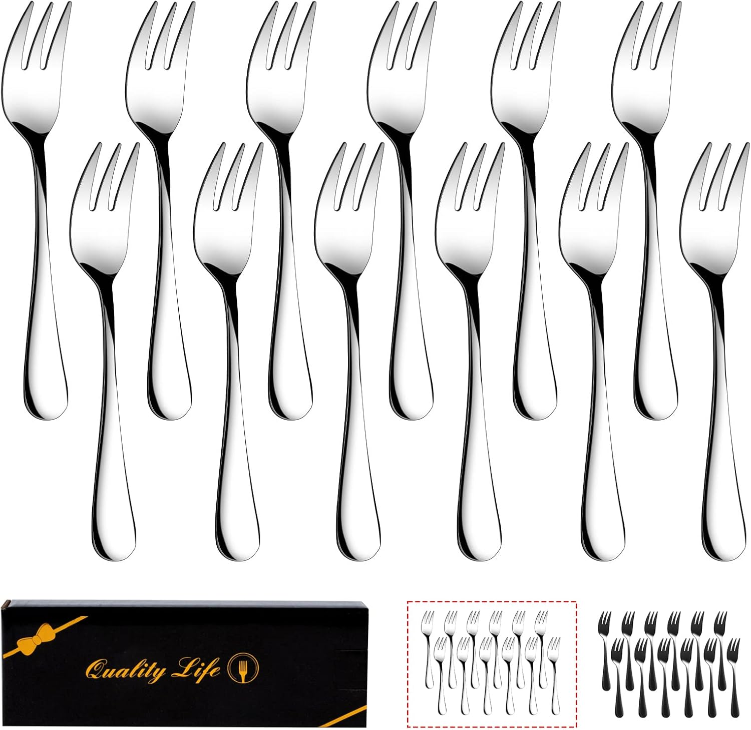 Dessert Forks Set of 12, 5.5Inches, Stainless Steel Cocktail Fork, Appetizer Small Forks, Fruit Salad Fork for Party, Hotel, Restaurant，Dishwasher Safe