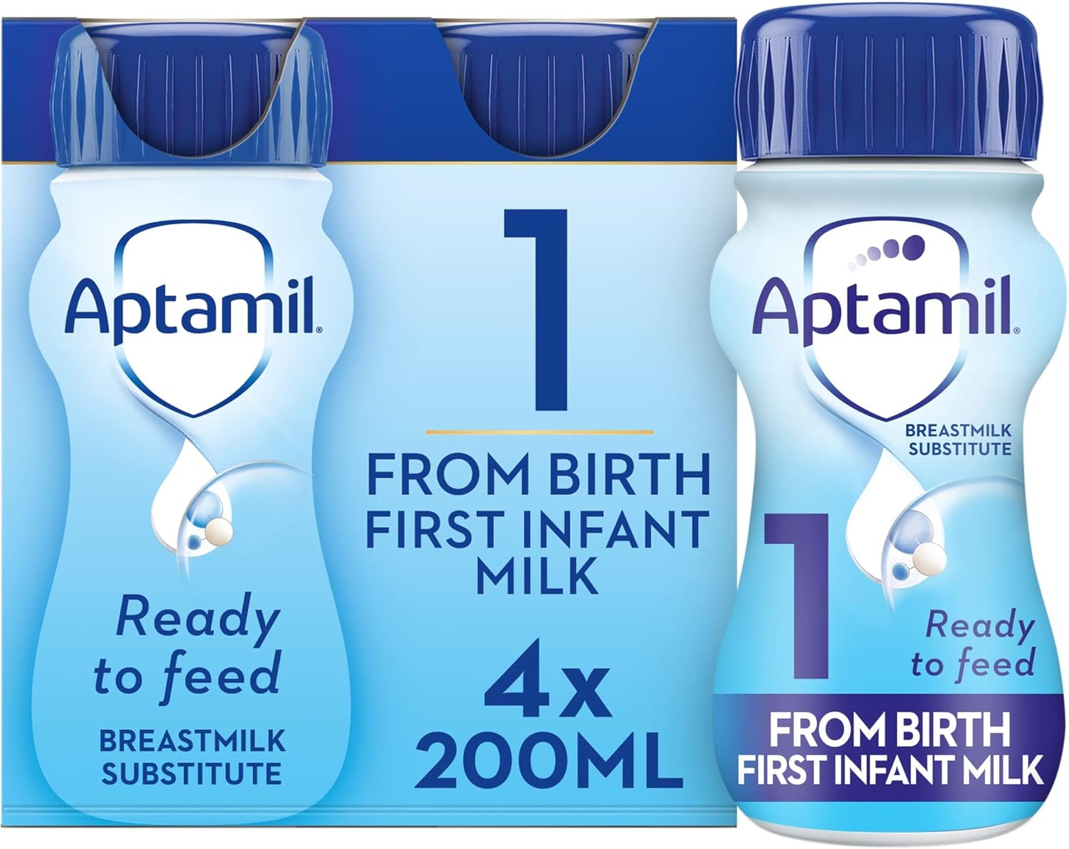 Aptamil 1 First Infant Baby Milk Ready to Use Liquid Formula, from Birth, 4x200ml
