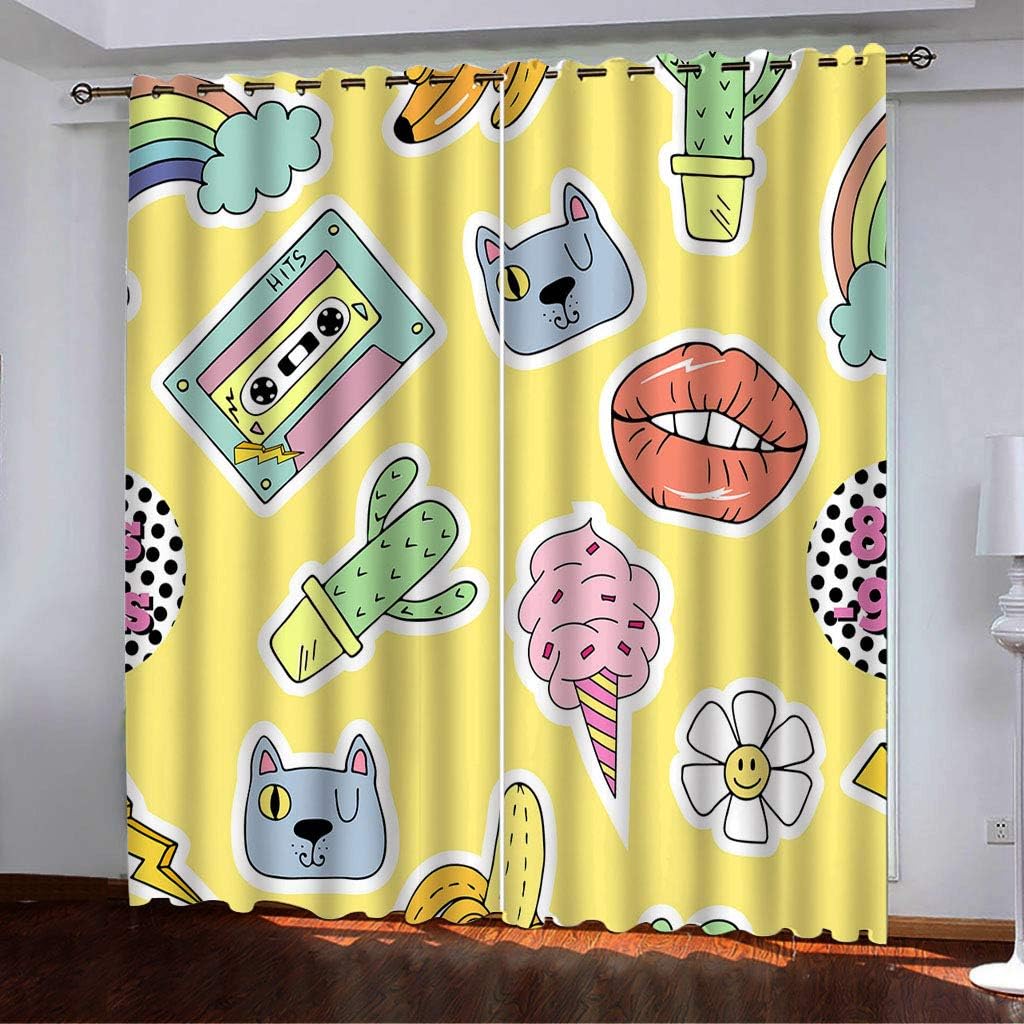 3D Cartoon Lips Curtains Panels for Bedroom with Black Liner, Full Room Darkening Noise Reducing Grommet Curtain (4,72W x 84L)