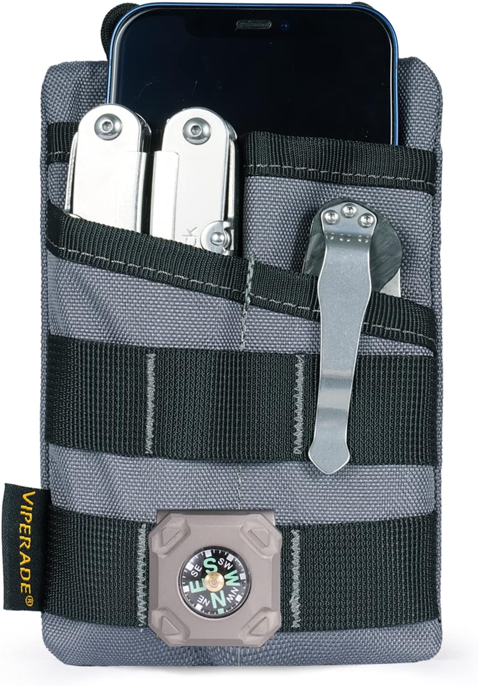 VIPERADE VE3 Tool Pouch Pocket Organizer, Nylon Tool Belt Loop Pouch with 4 Pockets Tool Storage EDC Pouch for Flashlight/Pocket Knife, Tactical Pen, Notebook (Grey)