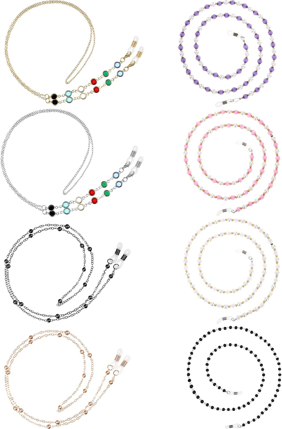 Frienda 8 Pcs Eyeglasses Chains Beaded Glasses Chain for Women Elegant Sunglasses Strap Holder Around Neck
