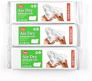 Pepy Premium European Air Dry Modeling Clay White 3-Pack 2.2 lb. Bars, 6.6 lbs. Total; Easy to Use Air-Hardening Clay for Classroom and Montessori Sculpting and Crafts Projects
