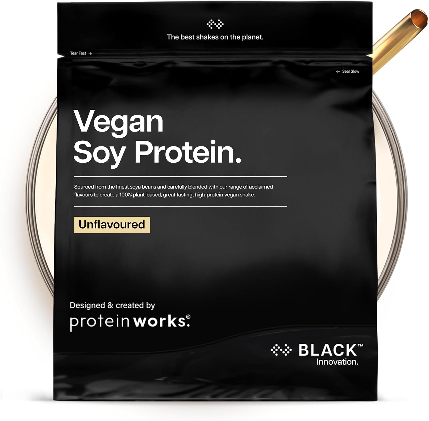 Protein Works | Vegan Soy Protein - Black, Unflavoured, 16 Servings, 500g