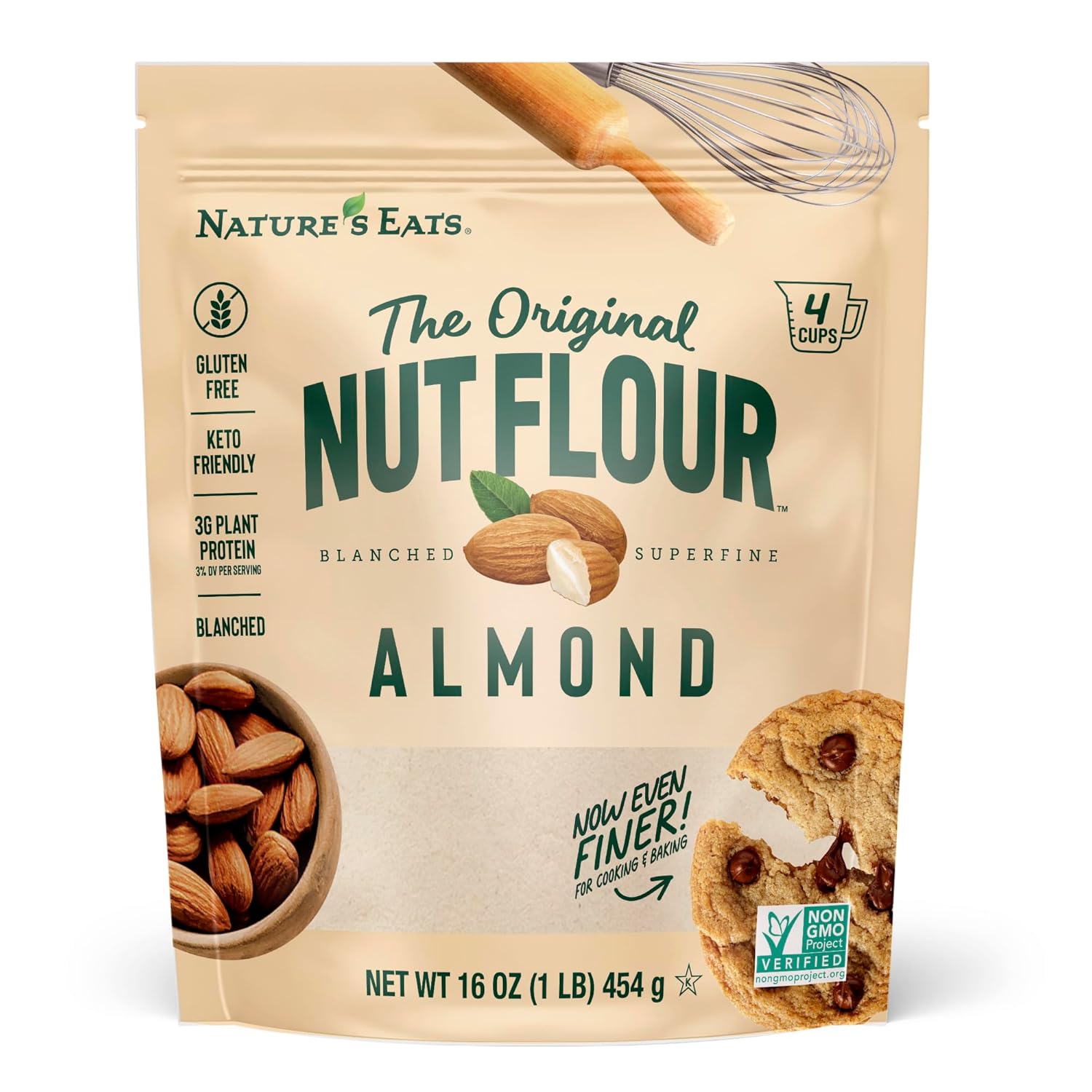 Nature’s Eats Superfine Almond Flour - Finely Sifted, Blanched Gluten Free Nut Flour for Bread, Pancake Mix, Muffins, Low Carb & Vegan Baking - 16 oz