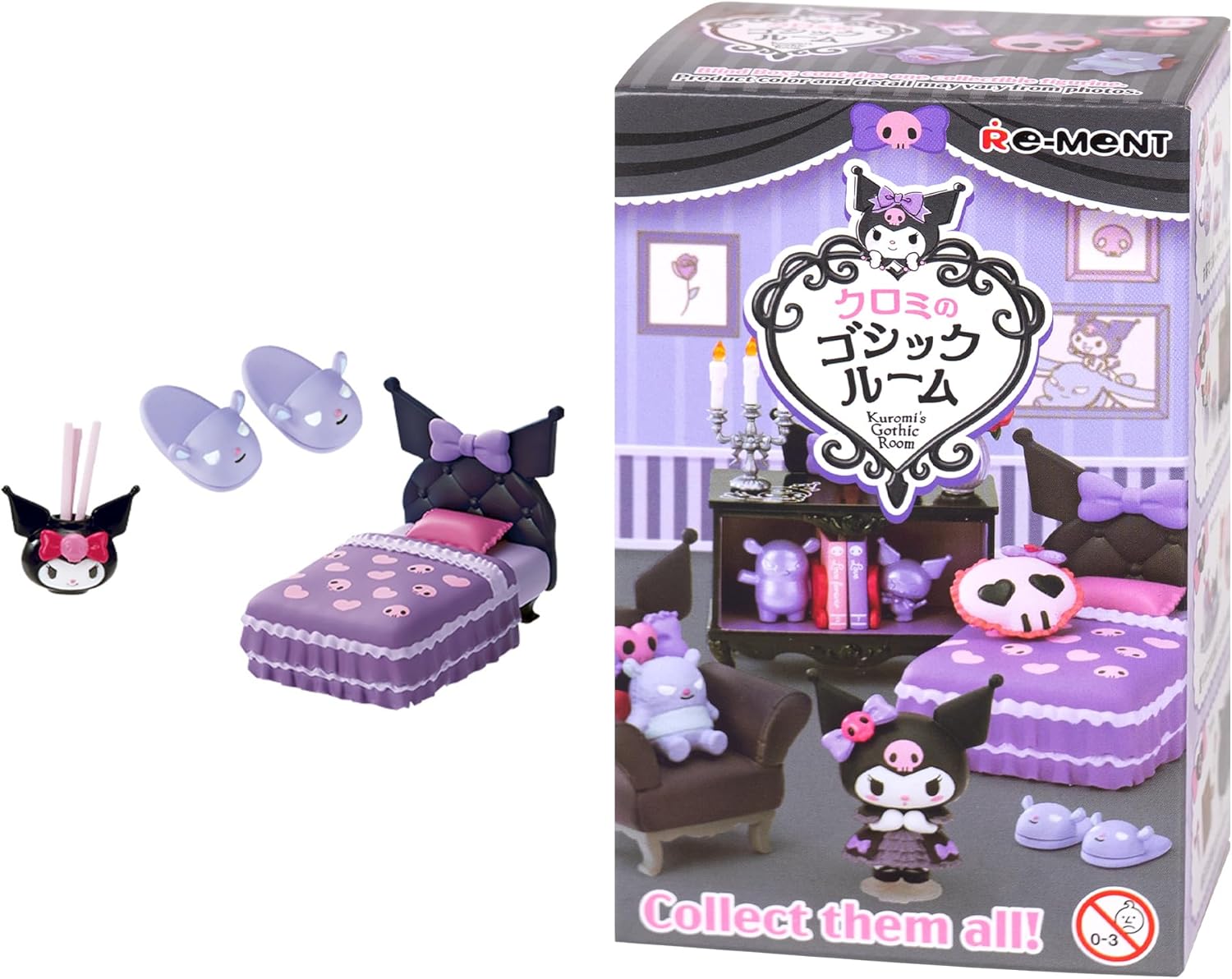 Hamee Re-Ment Cute Blind Box Diorama Miniature Figure Set for Birthday Gift, Party Favor, Stress Relief, Collectible Toy, Sanrio Fan, Relaxation (Kuromi’s Gothic Room) – 1 Pc. Mystery Set