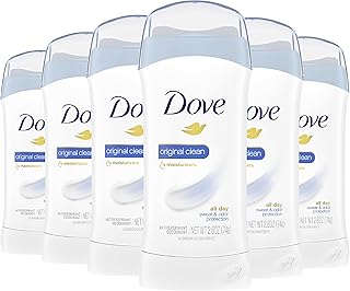 Dove Invisible Solid Antiperspirant Deodorant Stick for Women, Original Clean, For All Day Underarm Sweat and Odor Protection 2.6 oz, Pack of 6