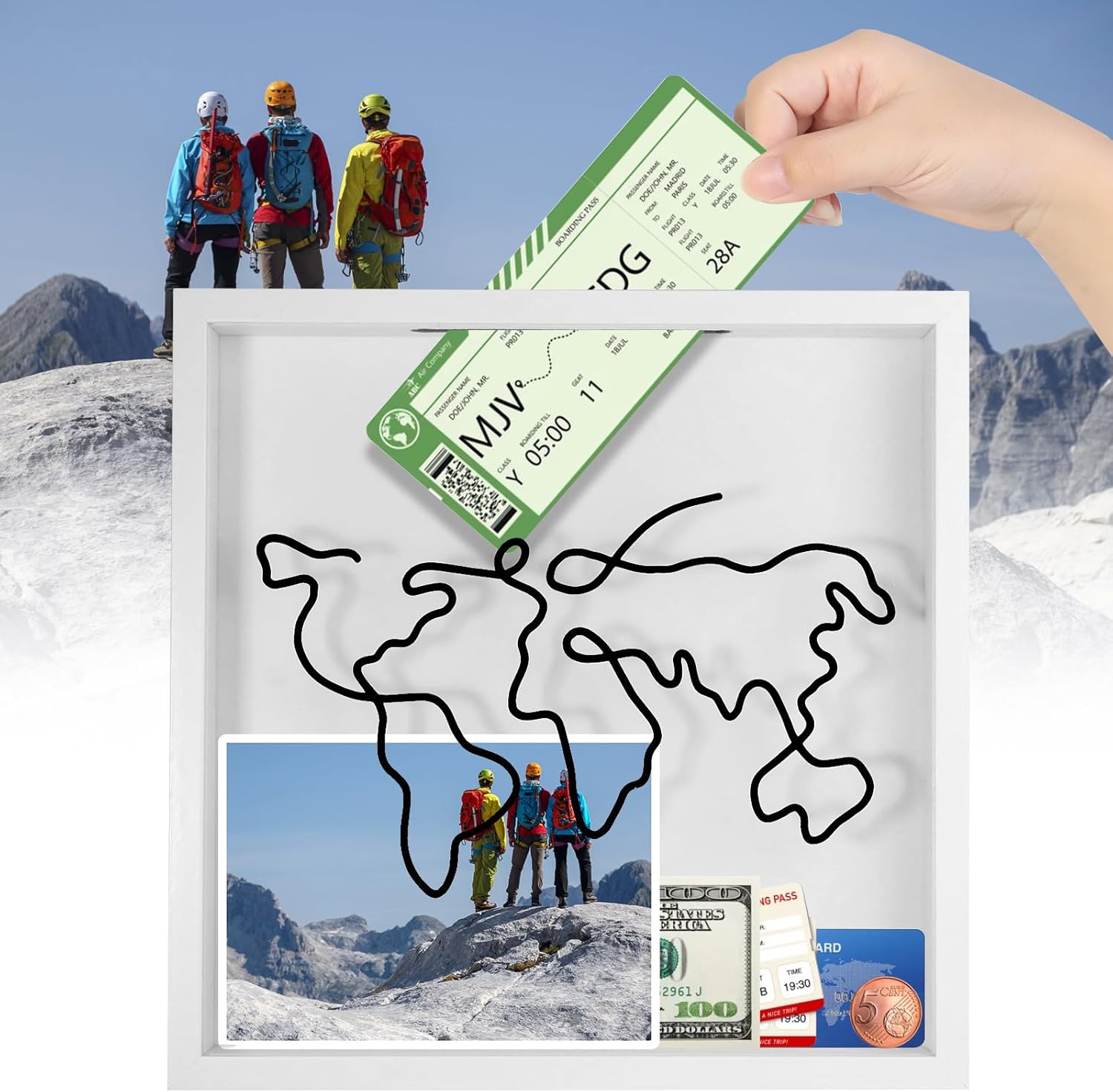 GOWTX Large Size Adventure Memory Storage Box, 29 x 29 cm Wooden Keepsake Box for Photo, Postcard