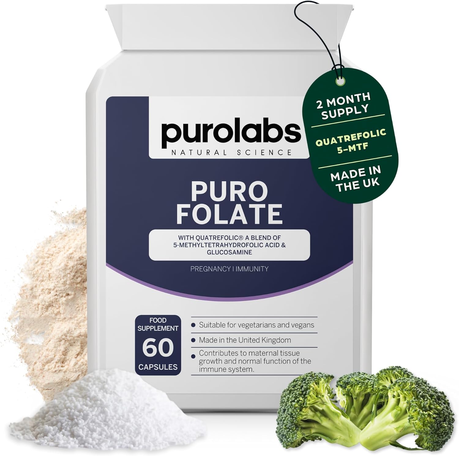 Purolabs Folate Supplement – High-Potency Methylfolate (5-MTHF) for Energy, Brain Function & Prenatal Health – Bioavailable & Vegan-Friendly