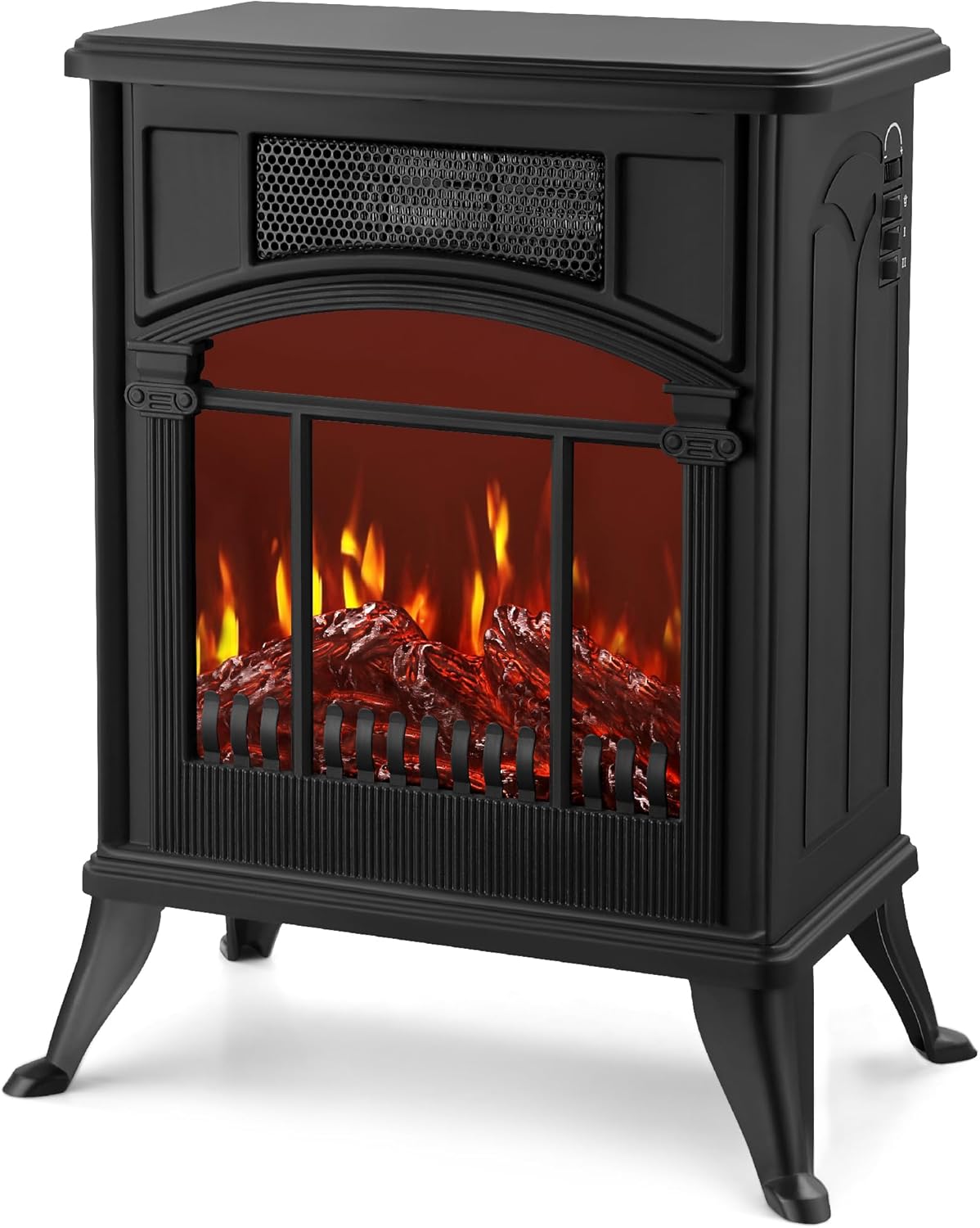 NETTA Stove Heater Electric Fireplace With Fire Flame Effect, Freestanding Portable Electric Log Wood Burner Effect - 1900W