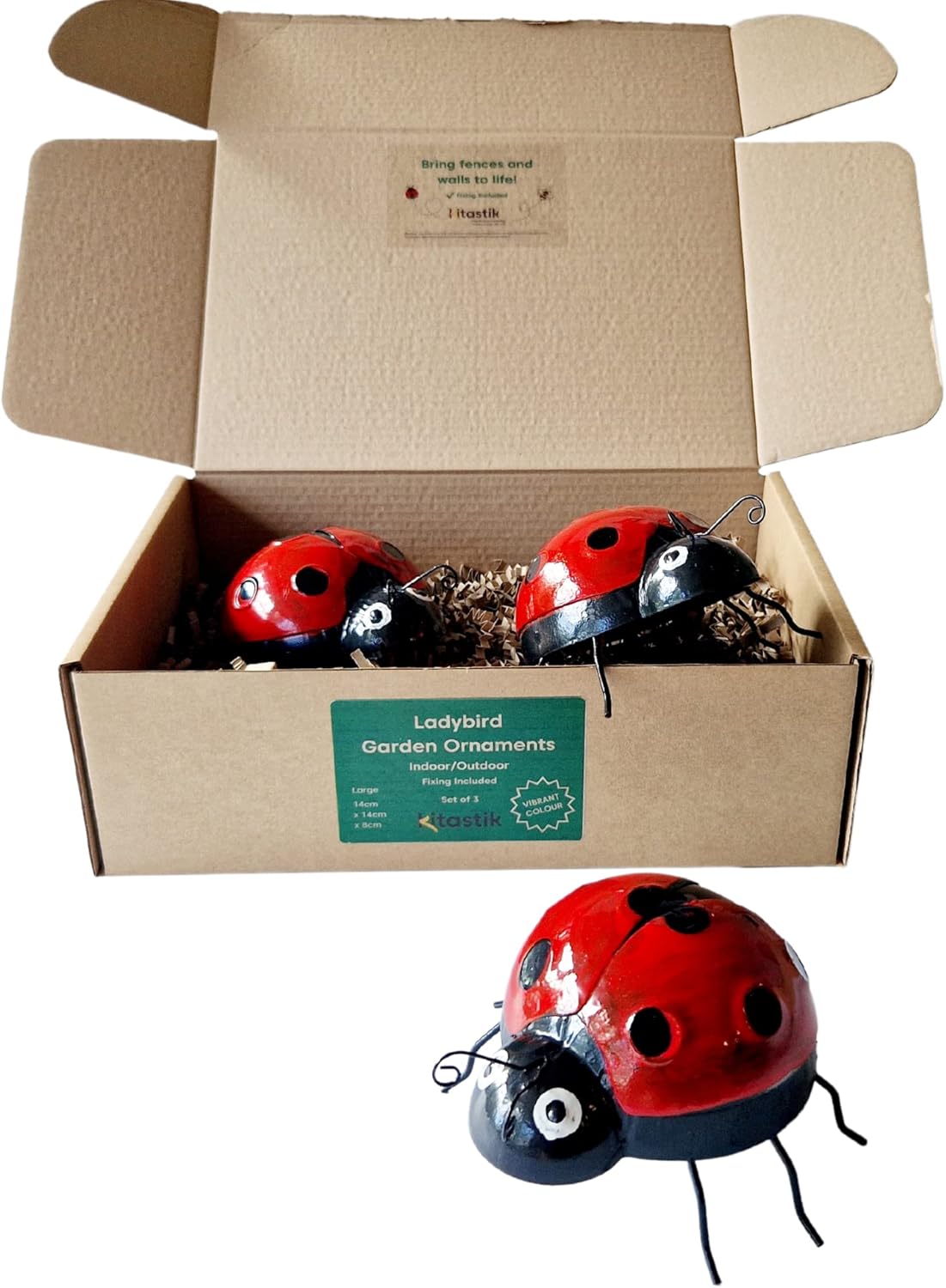 Kitastik Ladybird Metal Garden Wall Art - Large Lady Birds (Set of 3) - Vibrant Outdoor Wall Ornaments