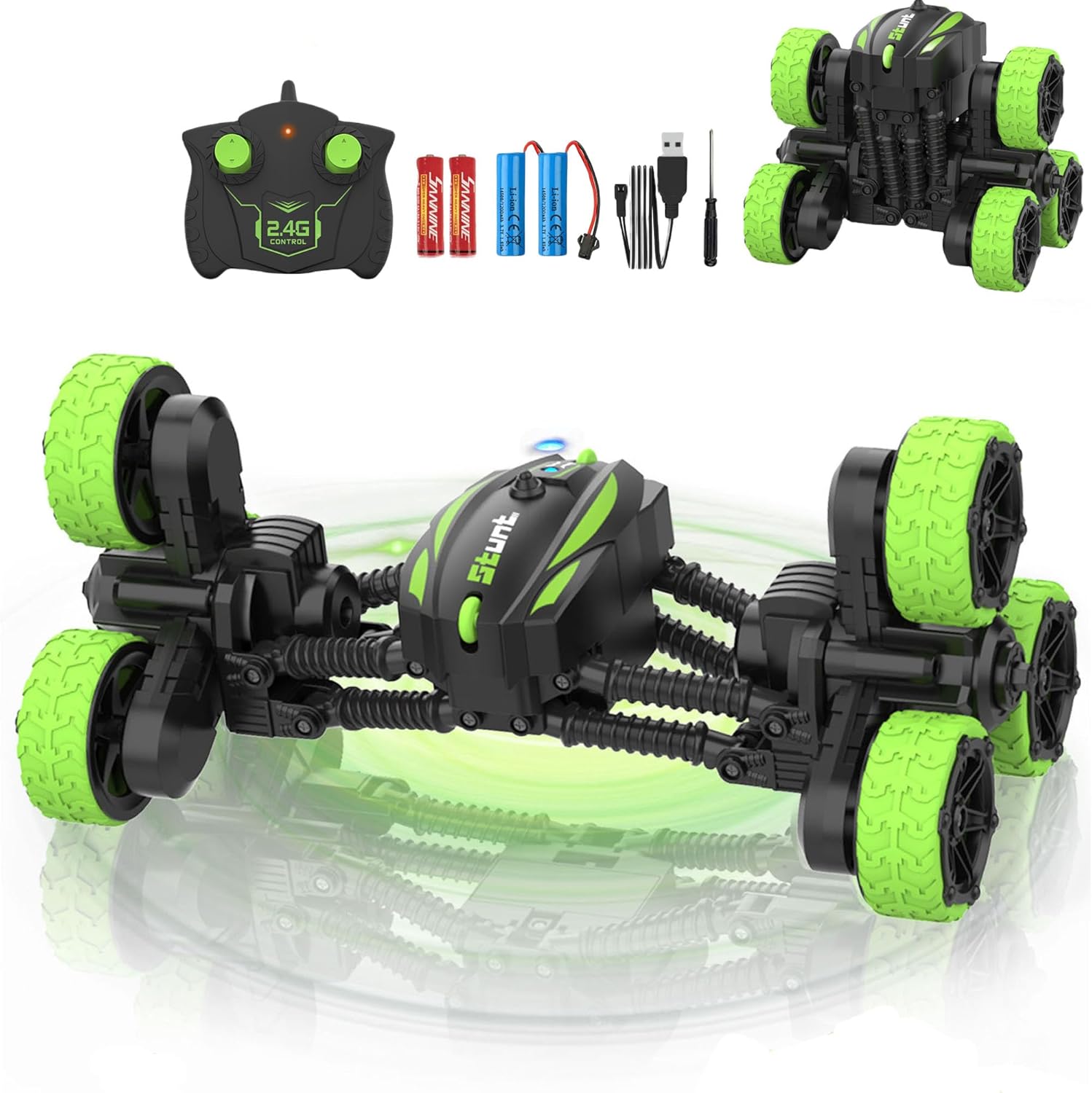 Remote Control Car, RC Cars Stunt RC Car Toys New Upgraded Transform 6-Tire Flips Car Toys, 360° Rotating, 4WD Rc Drift Truck for Boys Girls Birthday Gift (Green)