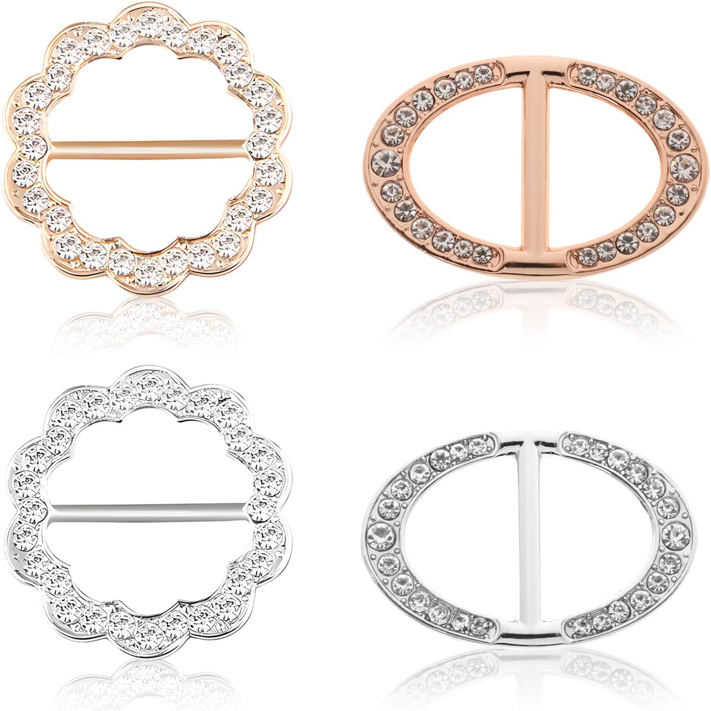 Artomnivera 4 Pcs Scarf Rings Buckle, Metal T-Shirt Clips Durable Rhinestone Scarf Clip for Women Shiny Clothing Neckerchief Shawl(Gold*2/Silver*2)