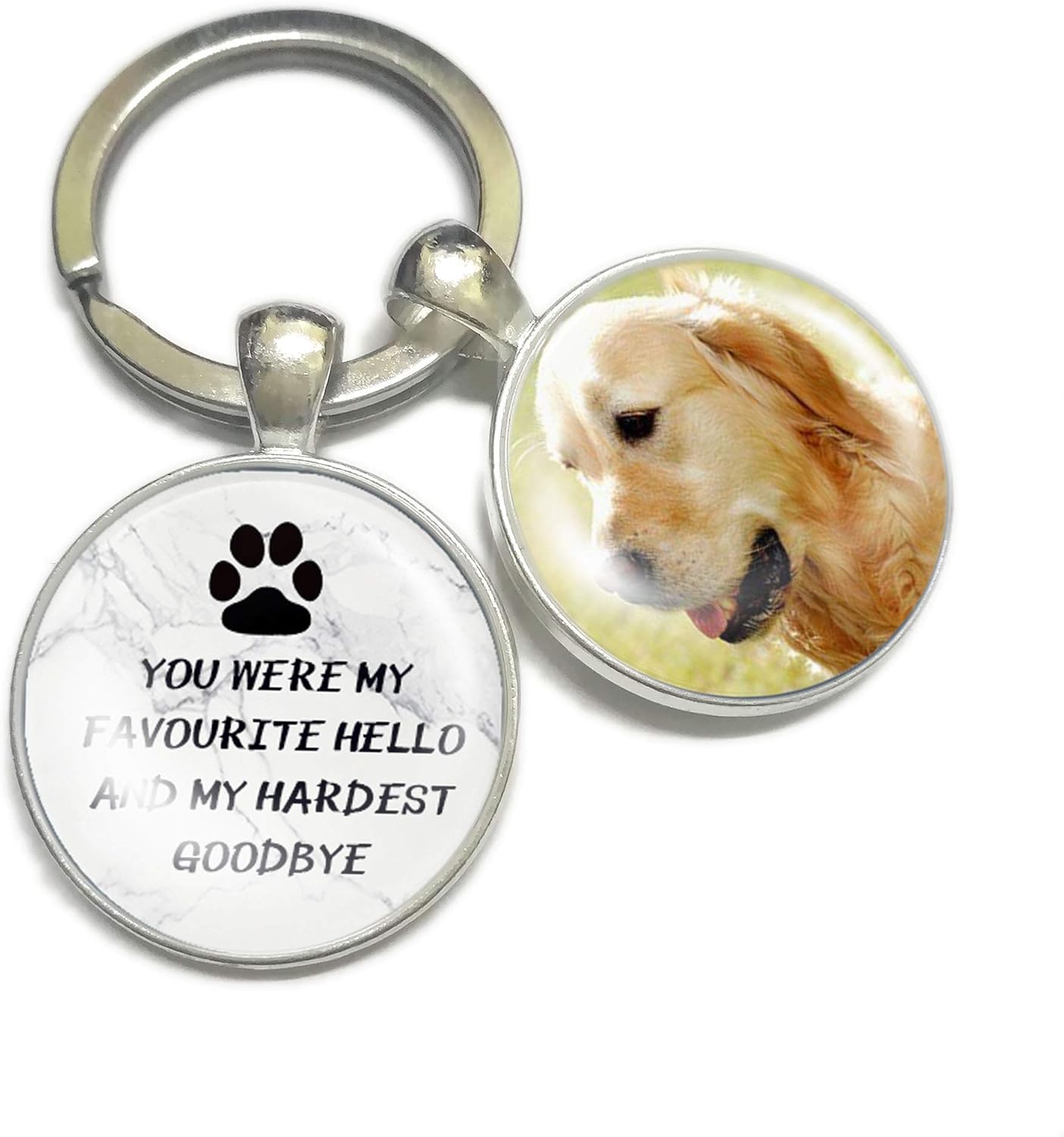 Personalised Photo Keyring Dog Memorial Gifts for Loss Love Pets Prints In Heaven Remembrance Poem Handmade Custom Keychain Keepsake-You were my favourite hello and my hardest goodbye (Marble)
