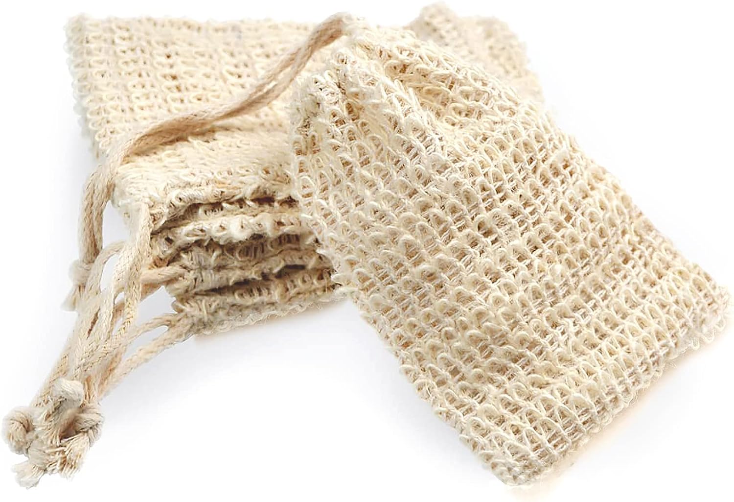 MIFASOO 5 Pack Natural Sisal Soap Saver Bag Zero Waste Mesh Bar Soap Loofah Holder Pouch for Shower