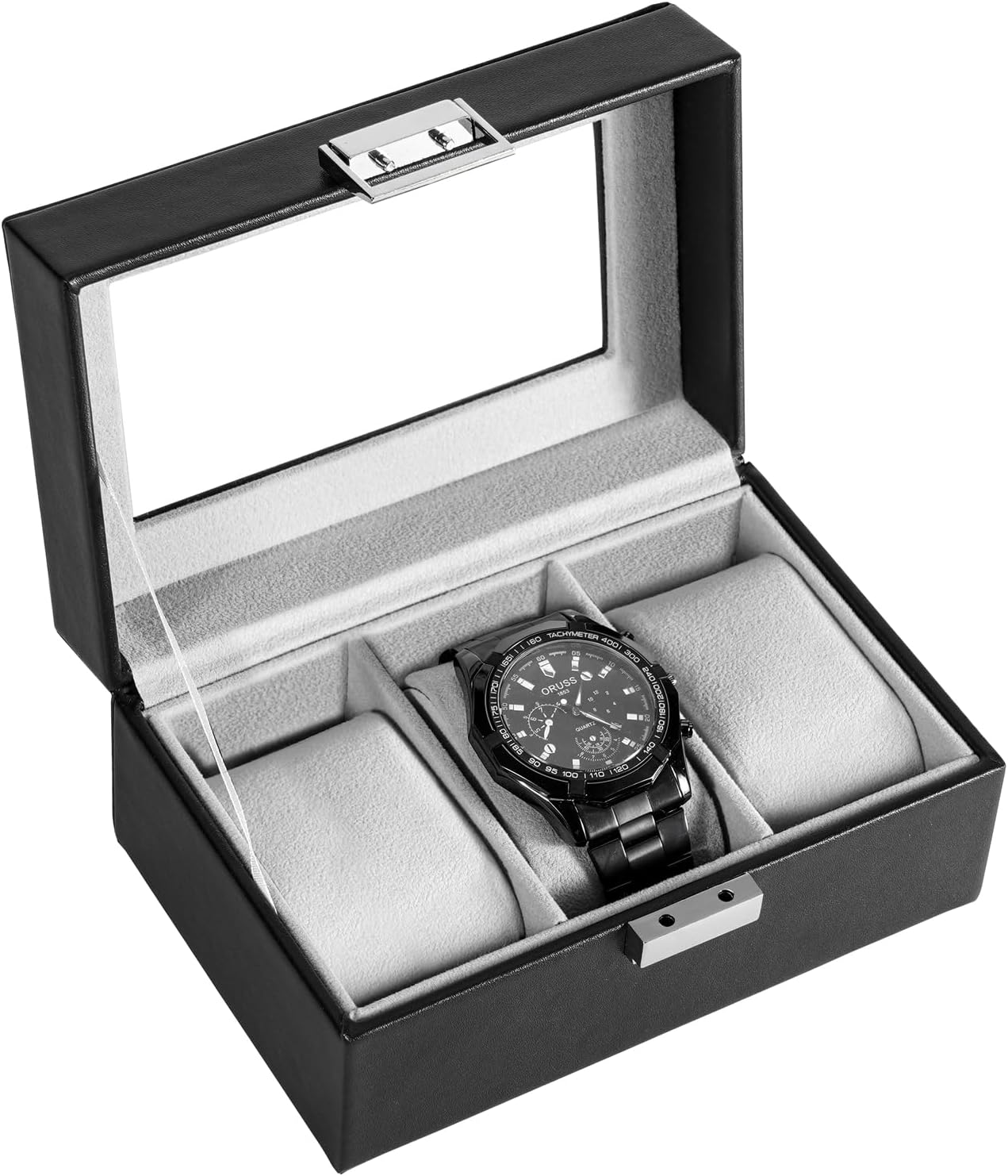 ProCase Watch Box, 3 Slot Mens Watch Display Case, Black