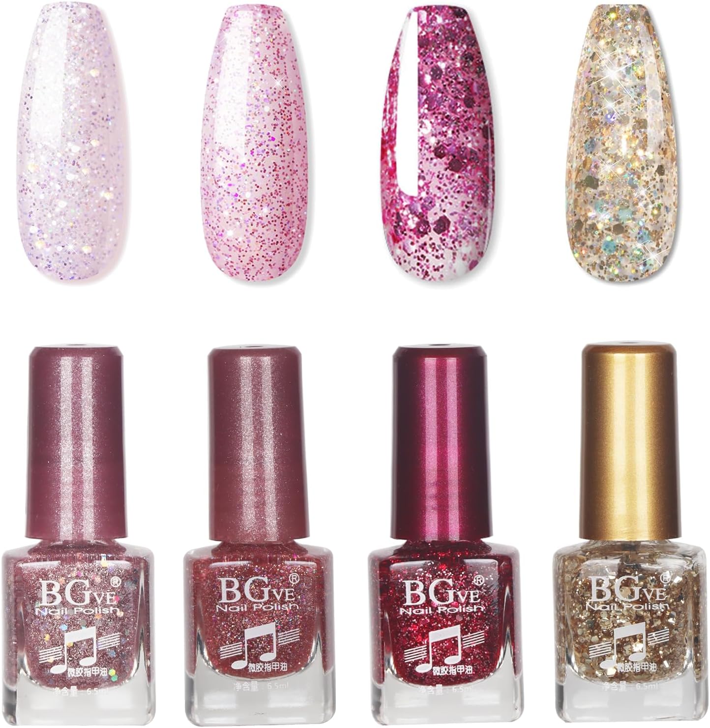 Nail Polish Set - Glitter Nail Varnish Sets - Quick Dry & Long Lasting Pink Nail Polish - Oil-Based Formula Nail Polish Gift Set - No Need Cure Nail Paint for DIY Nail Art