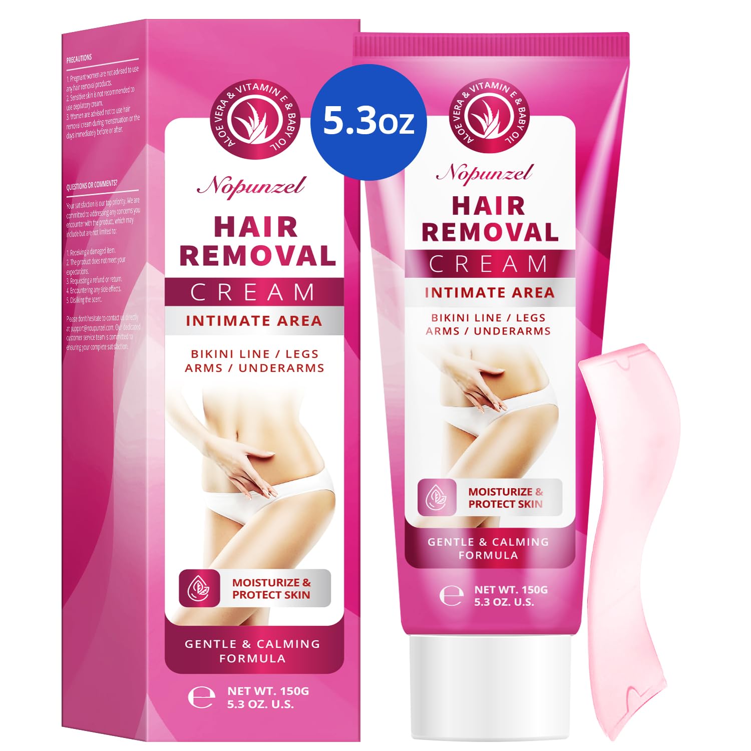 Hair Removal Cream for Women: Depilatory Cream for Intimate Areas and Pubic Area with Aloe Vera and Vitamin E - Hair Removal for Body Legs Arms Underarms Bikini - Fast Painless Soothing - 150g