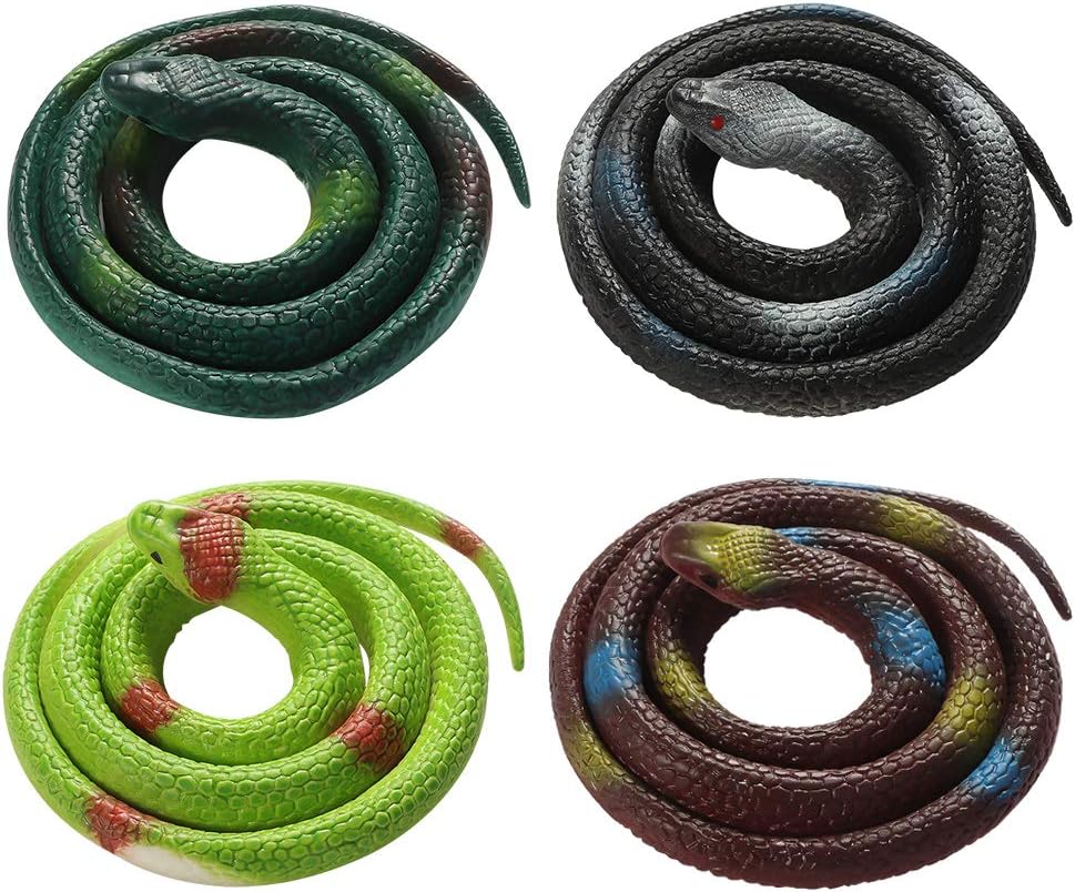 Bolonbi 4-Piece Toy Snakes, 30-Inch Rubber Fake Snakes for April Fool’s Day, Boys’ Favorite, Pool Party, Bathtub Floater