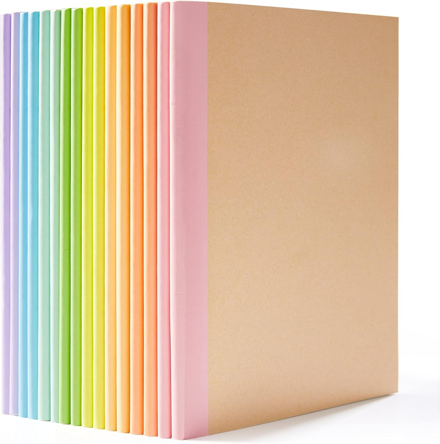 16 Pack Kraft Notebooks A5, Feela 60 Pages Lined Notepad Journal Bulk, Soft Brown Cover Multipack Notebooks for Students Travelers Writing Plans, Memos Office School Supplies, 14X21cm, 8 Pastel Colour